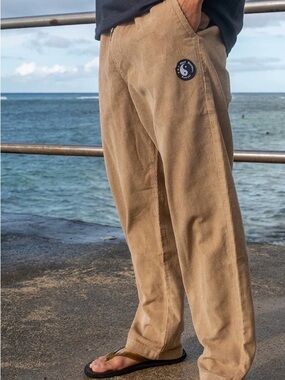 Men's Tan Corduroy Pants with Yin-Yang Patch